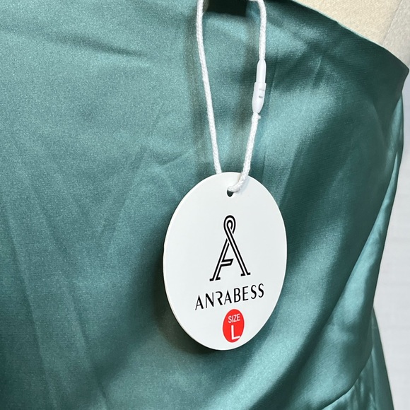 Anrabess NWT Satin Mint green One Shoulder  Bodycon Midi cocktail dress-L - Picture 9 of 12